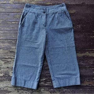 Sandro Sportswear Blue & White Striped Capri Pants 100% Cotton Wide Leg 8